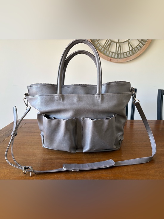 Matt & Nat Handbags - Matt & Nat Taupe Gray Vegan Leather Tote with Front Pockets Diaper/work bag